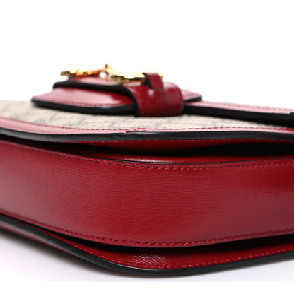 Gucci GG Supreme Monogram Azalea Calfskin Horsebit 1955 Shoulder Bag Beige Ebony New Cherry Red