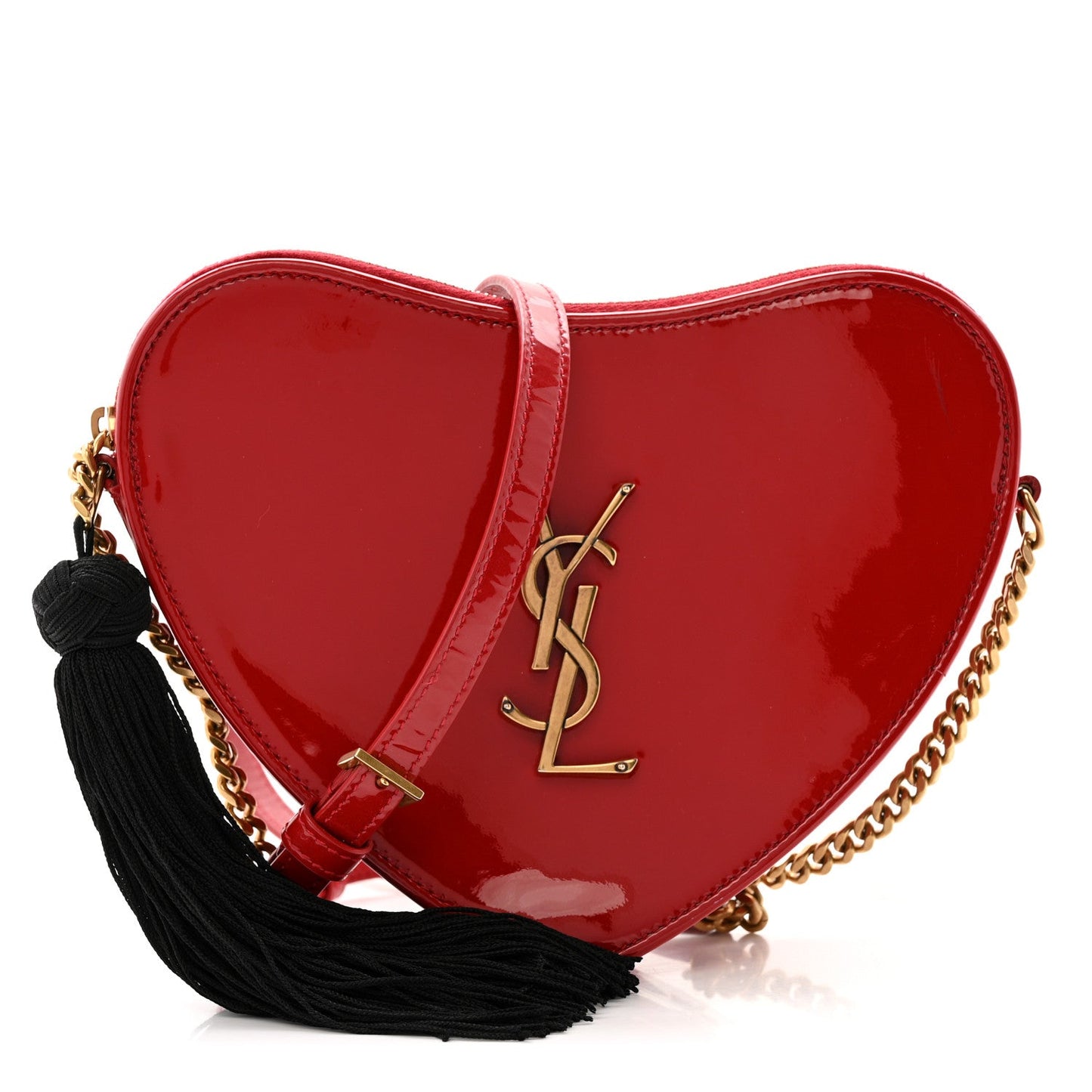 Saint Laurent Patent Heart Monogram Crossbody Red