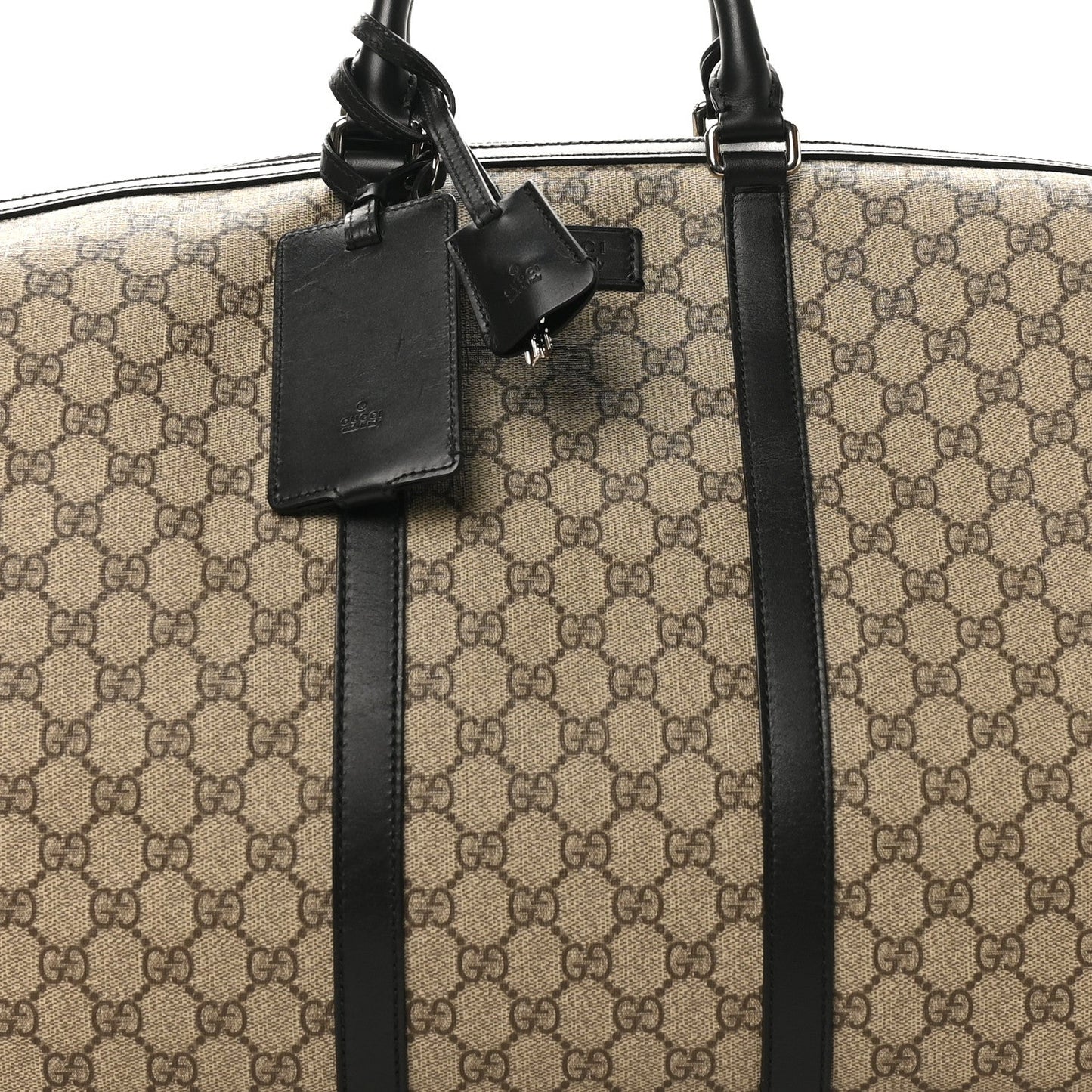 Gucci GG Supreme Monogram Selleria Calfskin Large Duffle Beige Ebony Black
