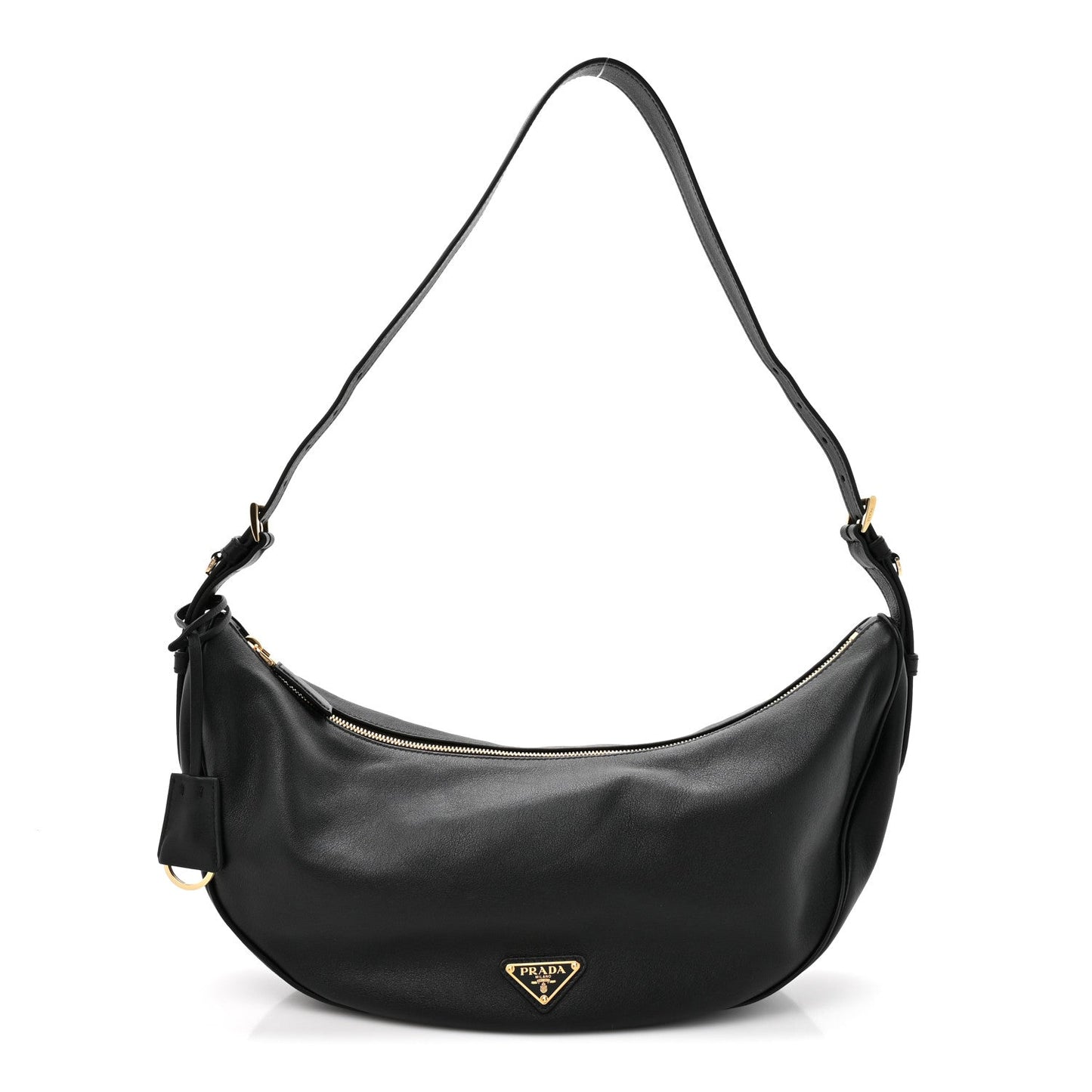 Prada Soft Grain Calfskin Large Demi-Lune Shoulder Bag Black
