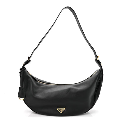 Prada Soft Grain Calfskin Large Demi-Lune Shoulder Bag Black