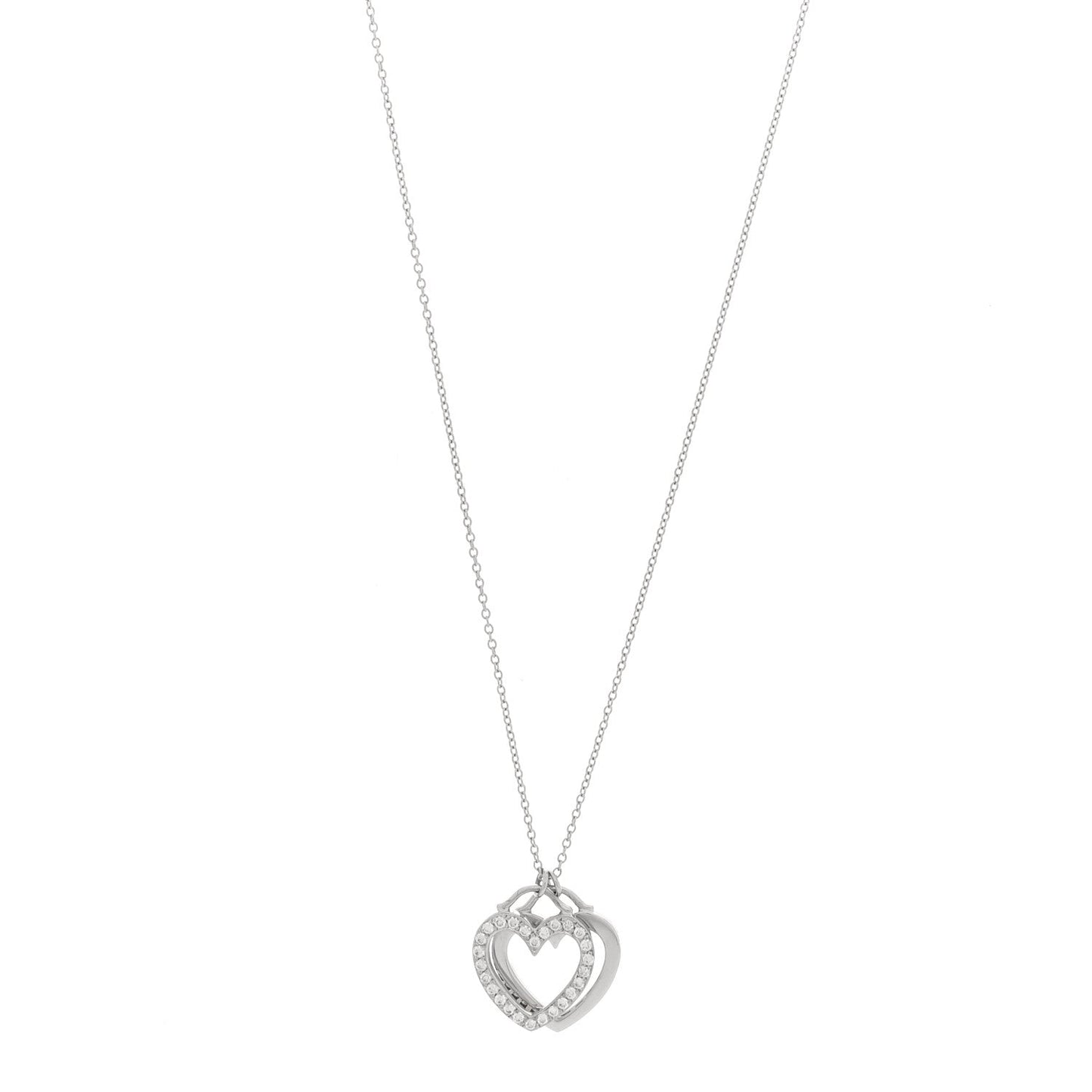 Tiffany 18K White Gold Diamond Double Heart Pendant Necklace