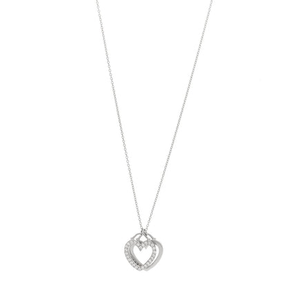 Tiffany 18K White Gold Diamond Double Heart Pendant Necklace