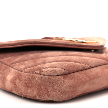 Saint Laurent Suede Matelasse Chevron Monogram Mini College Bag Barely Pink
