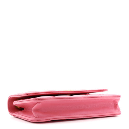 Chanel Lambskin Quilted Pillow Crush Flap Phone Holder With Chain Pink