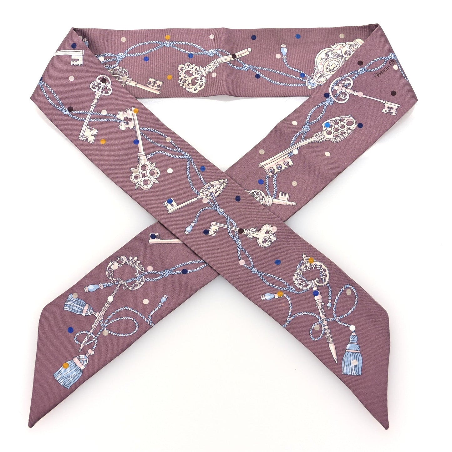 Hermes Silk Les Cles A Pois Twilly Marron Glace Gris