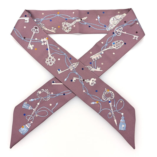 Hermes Silk Les Cles A Pois Twilly Marron Glace Gris