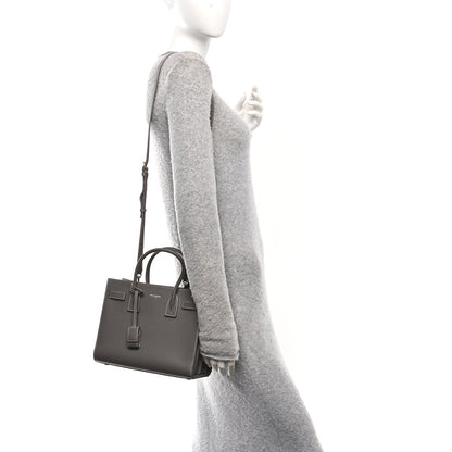 Saint Laurent Grained Calfskin Topstich Baby Sac De Jour Grey