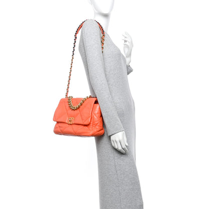 Chanel Lambskin Quilted Large Chanel 19 Flap Orange