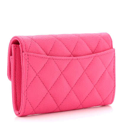 Chanel Caviar Quilted Flap Card Holder Wallet Pink