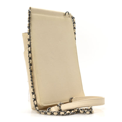Chanel Calfskin Quilted CC Waiter Clutch With Chain White