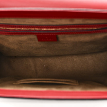 Gucci GG Supreme Monogram Calfskin Medium Padlock Top Handle Bag Beige Hibiscus Red New Rosette