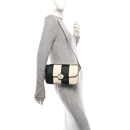 Gucci Senna Calfskin Lines Petite GG Top Handle Shoulder Bag Black Mystic White