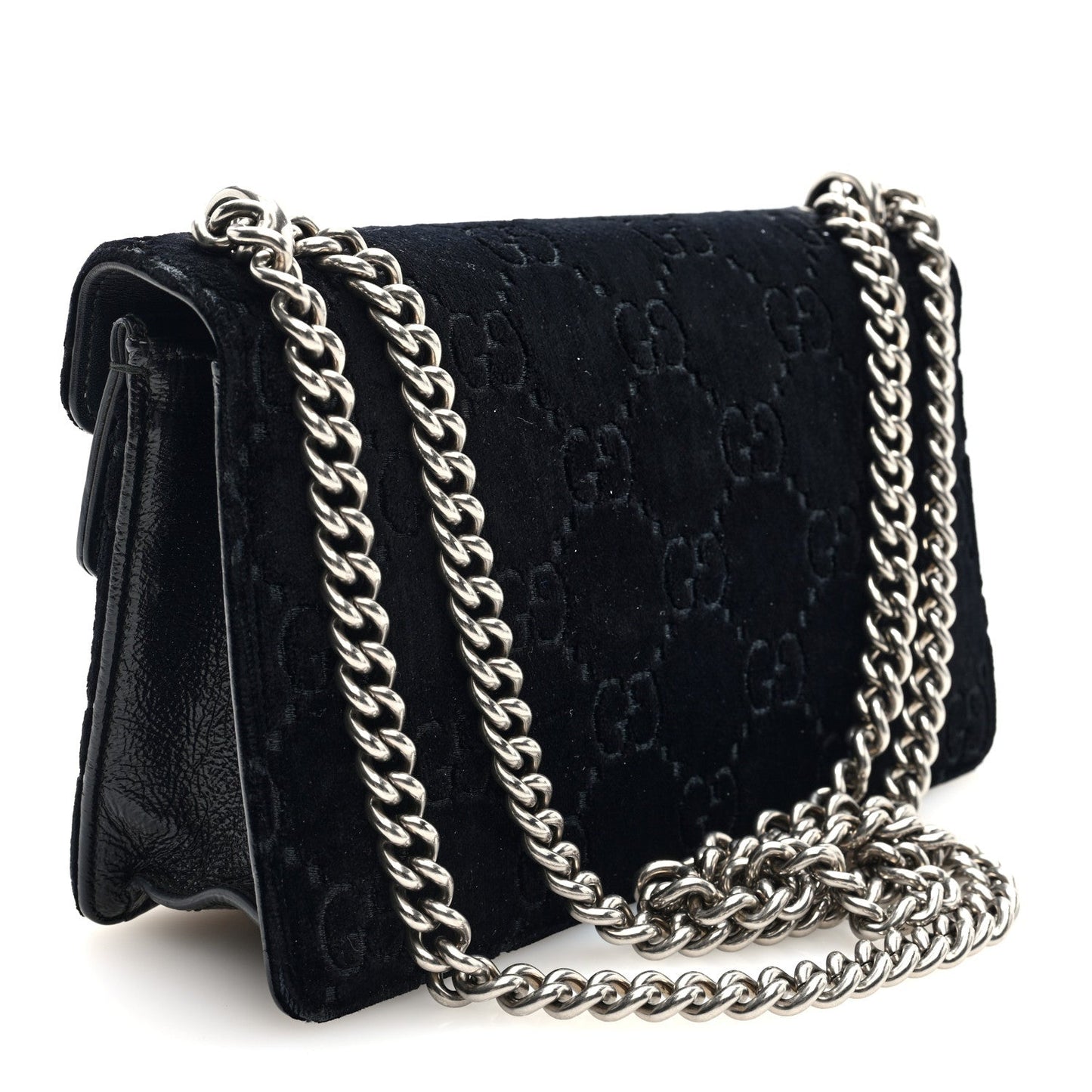 Gucci Velvet Skipper Crystal GG Monogram Small Dionysus Shoulder Bag Black Black Diamond