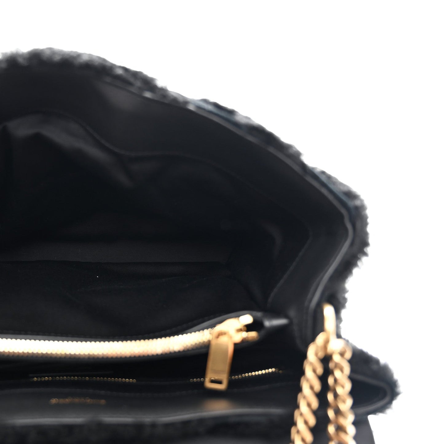 Saint Laurent Shearling Y Quilted Monogram Medium Loulou Chain Satchel Black