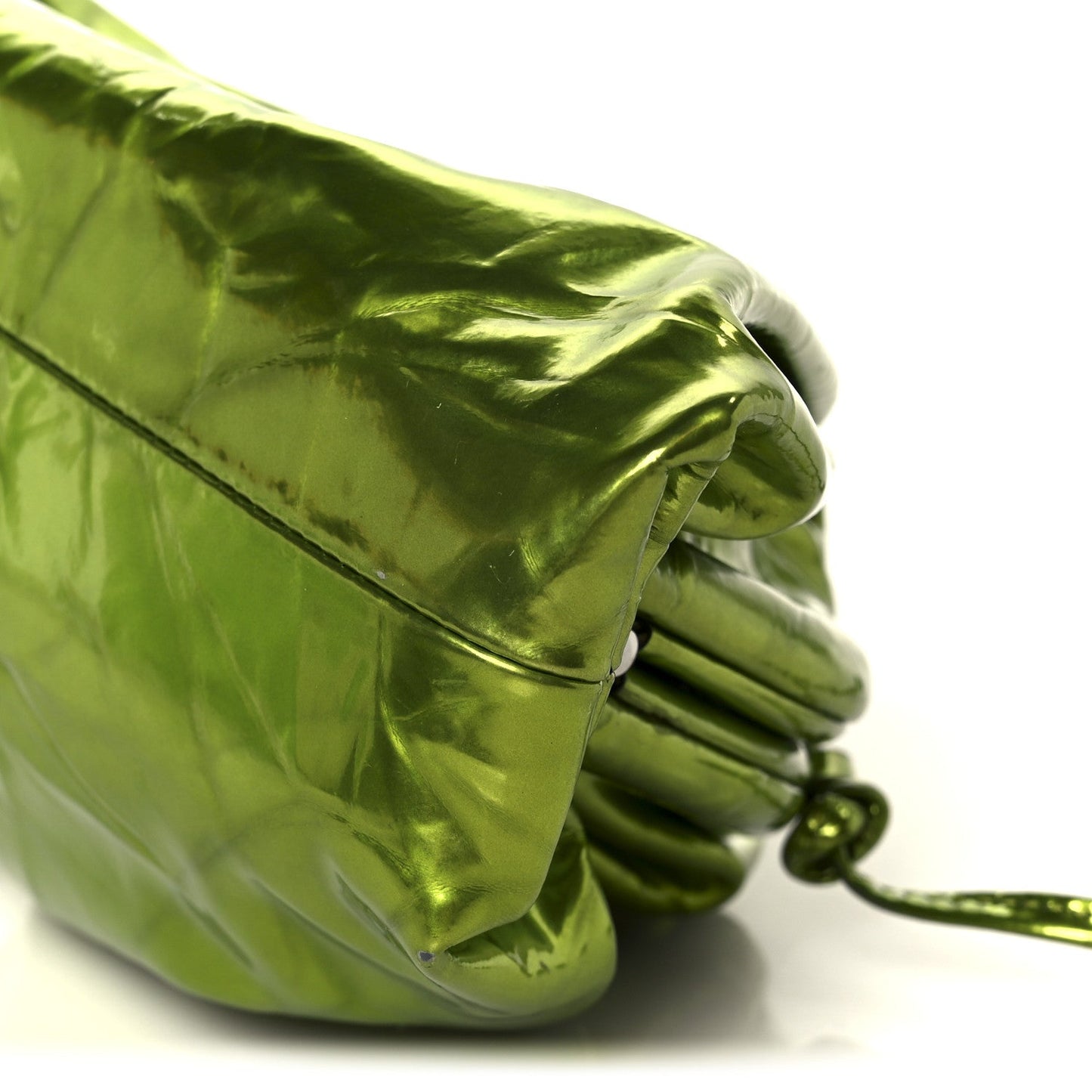 Bottega Veneta Metallic Crushed Calfskin The Mini Pouch Chlorophyll