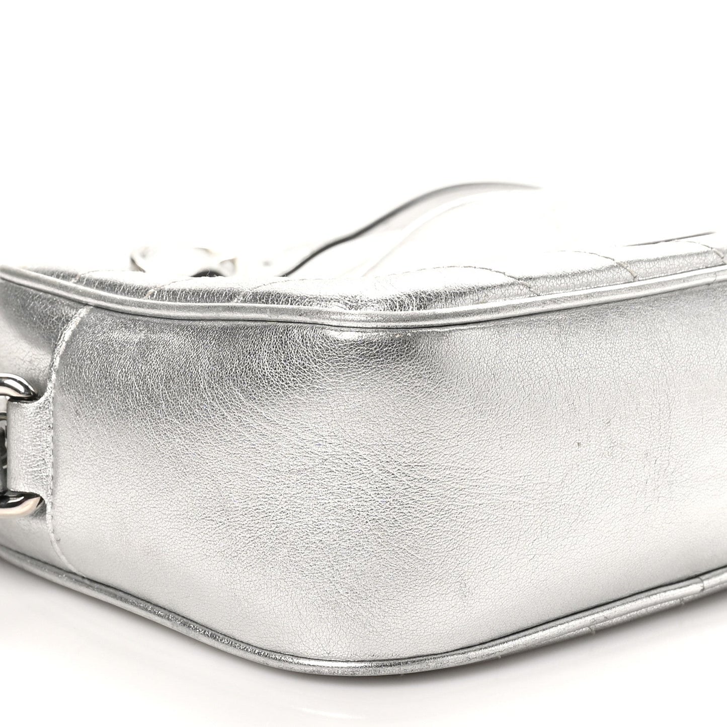 Gucci Metallic Sakai Be Green Calfskin Diagonal Stitched Small Blondie Shoulder Bag Silver