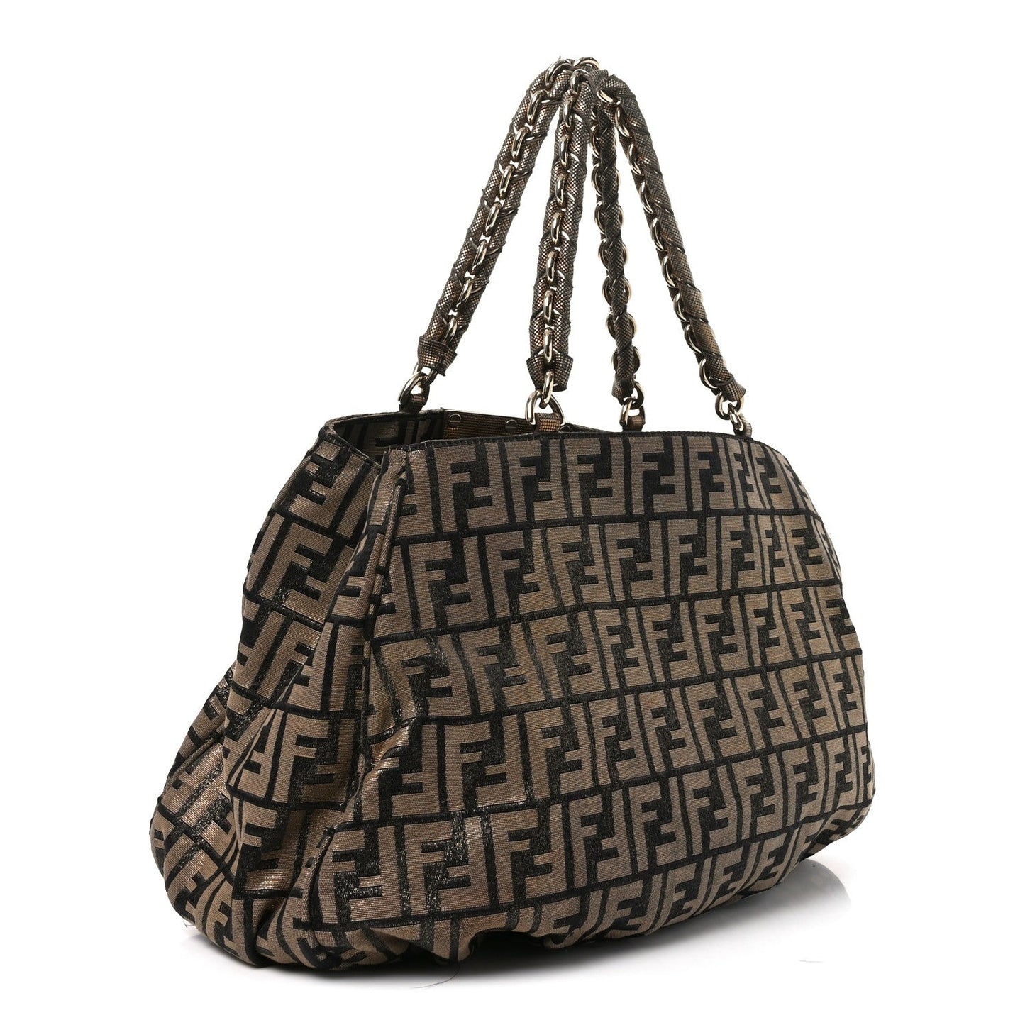 Fendi Metallic Lurex Zucca Mia Tote Bronze
