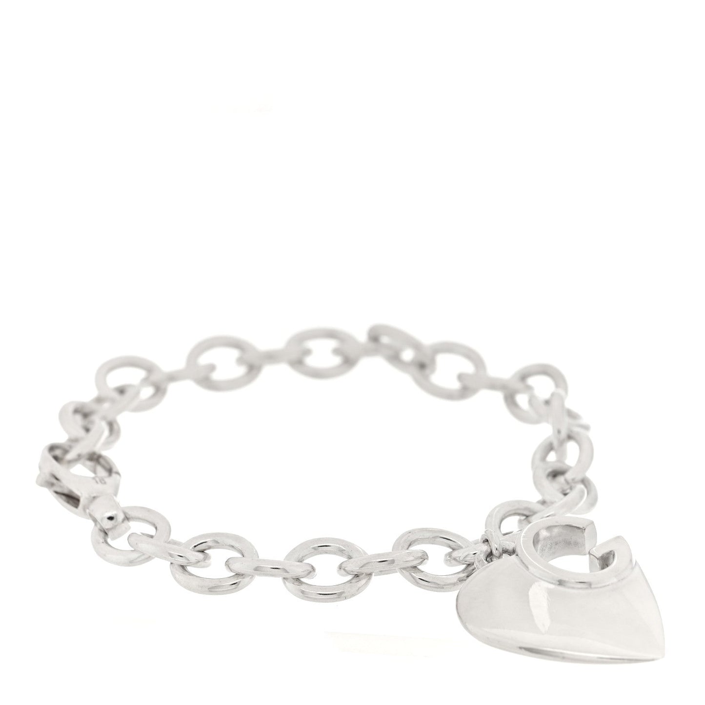 Gucci Sterling Silver G Heart Charm Link Bracelet