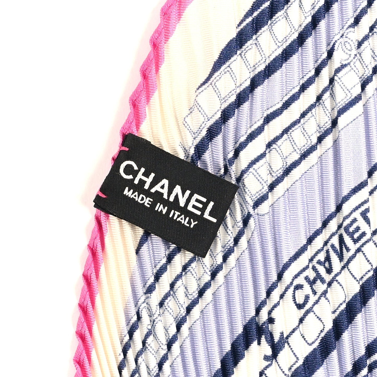 Chanel Silk Pleated CC Square Scarf Pink White Purple