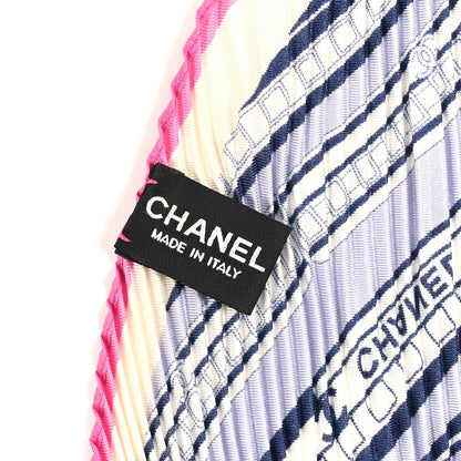 Chanel Silk Pleated CC Square Scarf Pink White Purple