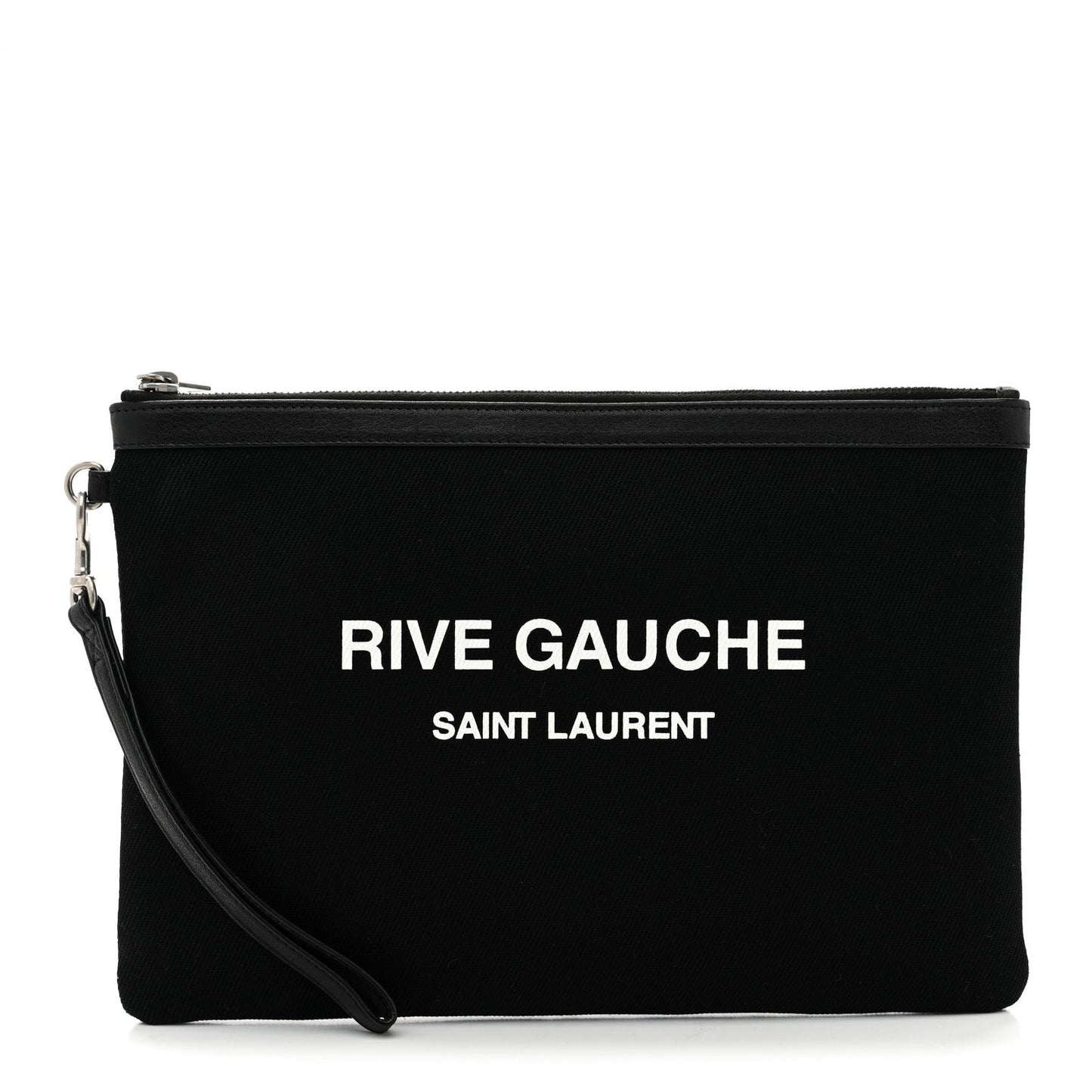 Saint Laurent Linen Canvas Rive Gouche Zipped Pouch Black