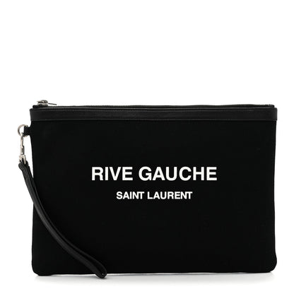 Saint Laurent Linen Canvas Rive Gouche Zipped Pouch Black