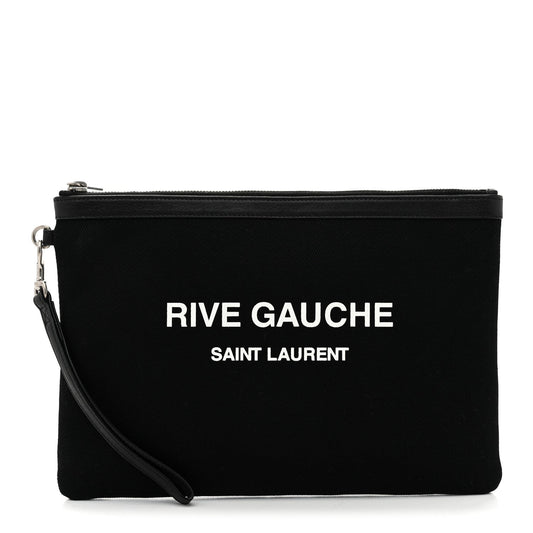 Saint Laurent Linen Canvas Rive Gouche Zipped Pouch Black
