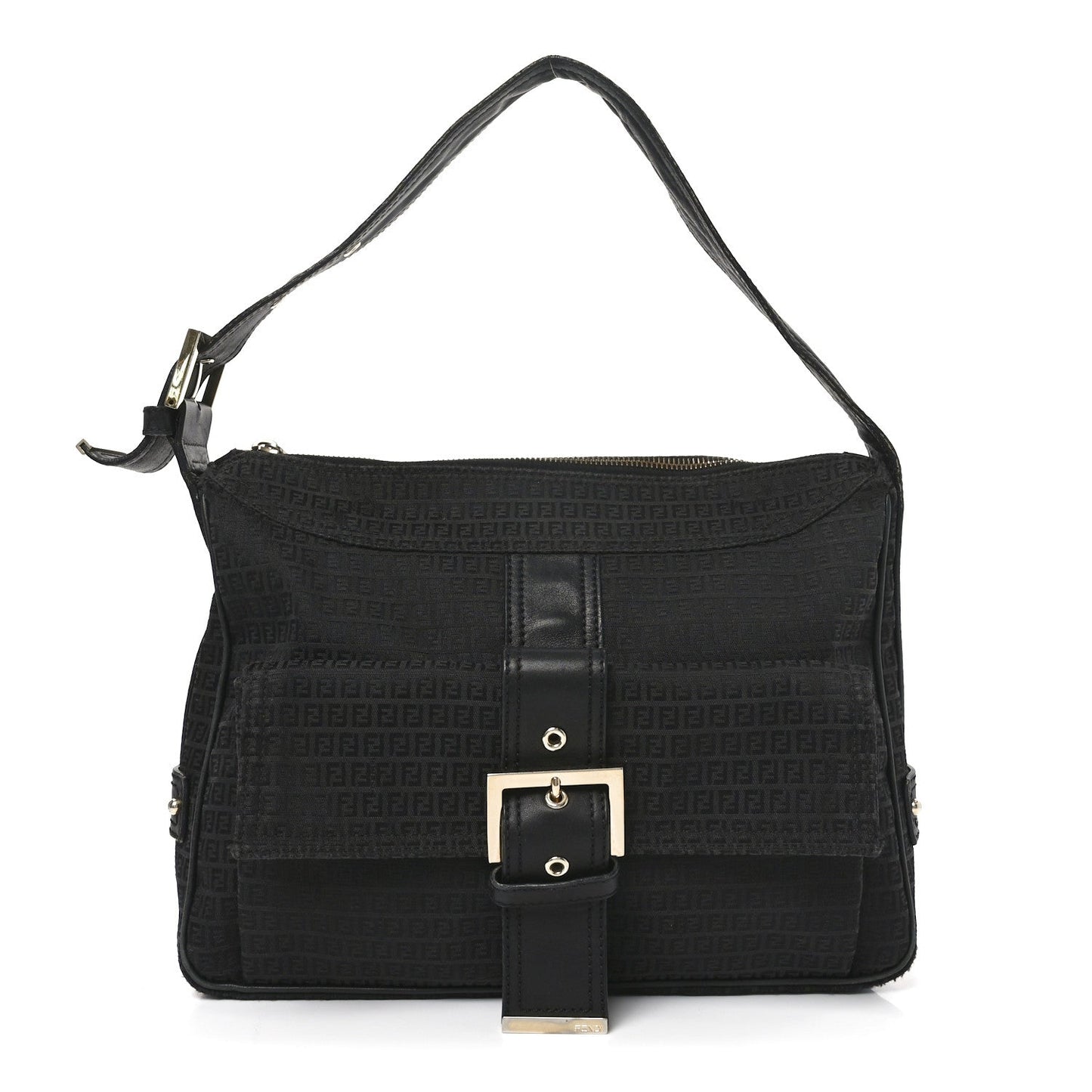 Fendi Zucchino Vitello Shoulder Bag Black