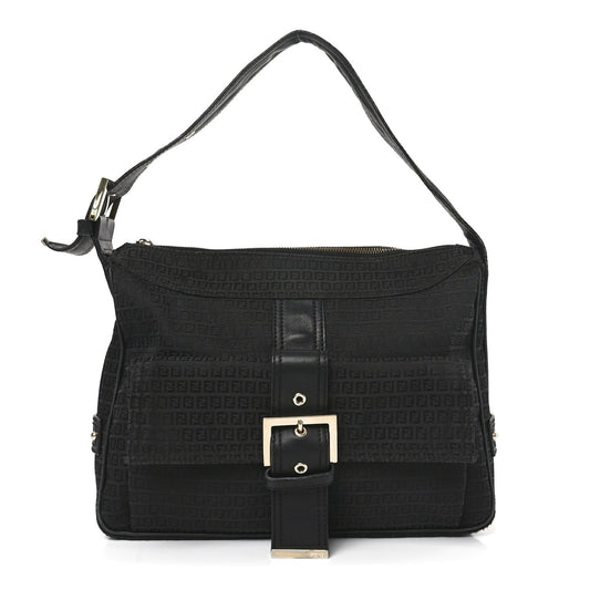 Fendi Zucchino Vitello Shoulder Bag Black