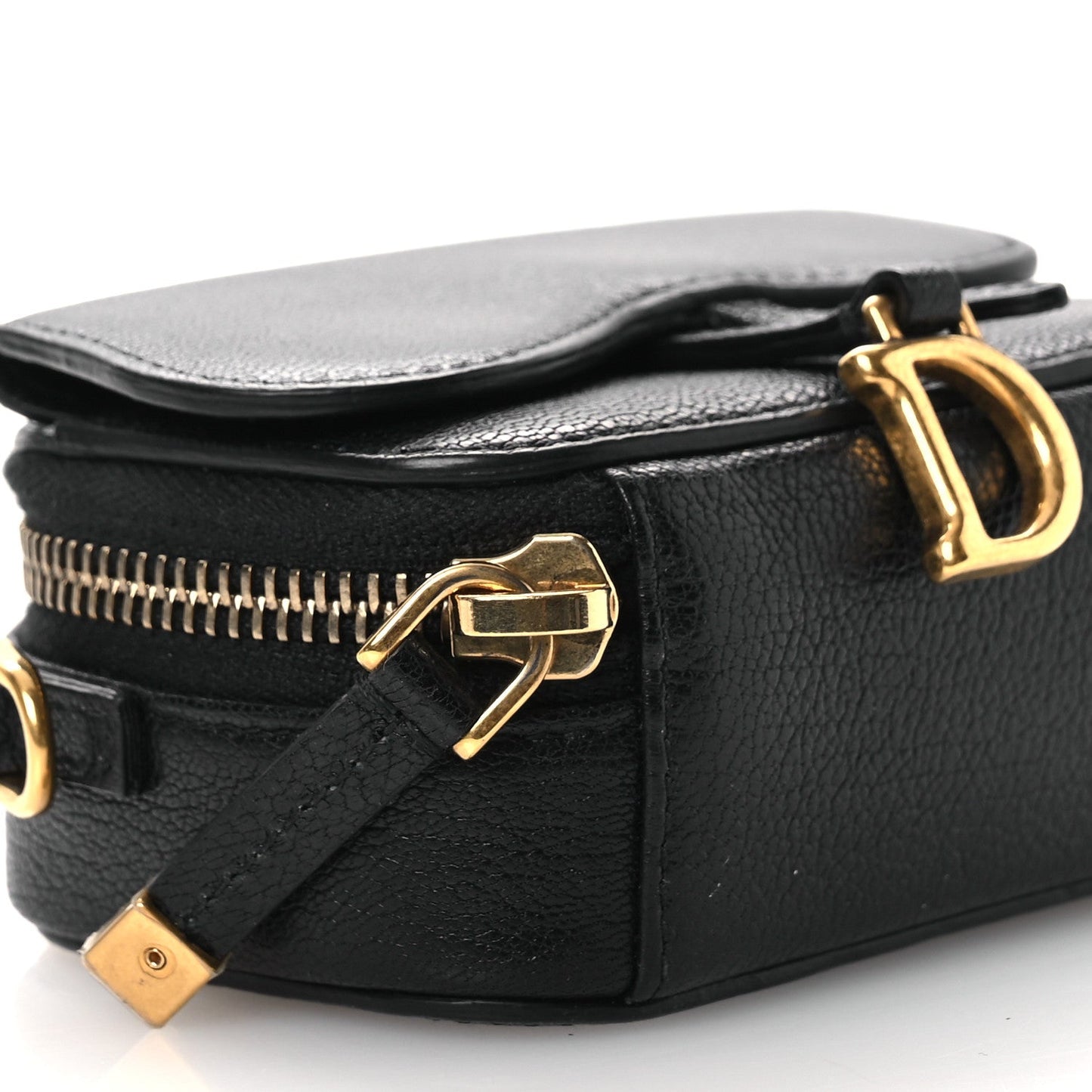 Christian Dior Goatskin Mini Saddle Shoulder Strap Pouch Black