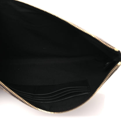 Fendi Glazed Fabric Vitello Century FF 1974 Stamp Patch Large Flat Pouch Mogano Panna Black