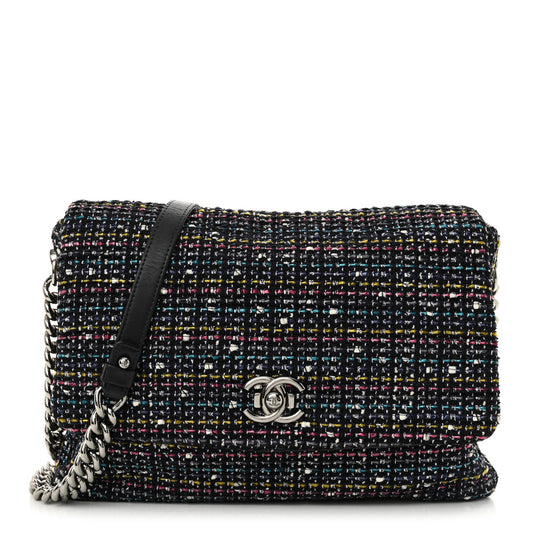 Chanel Tweed Small Messenger Flap Navy