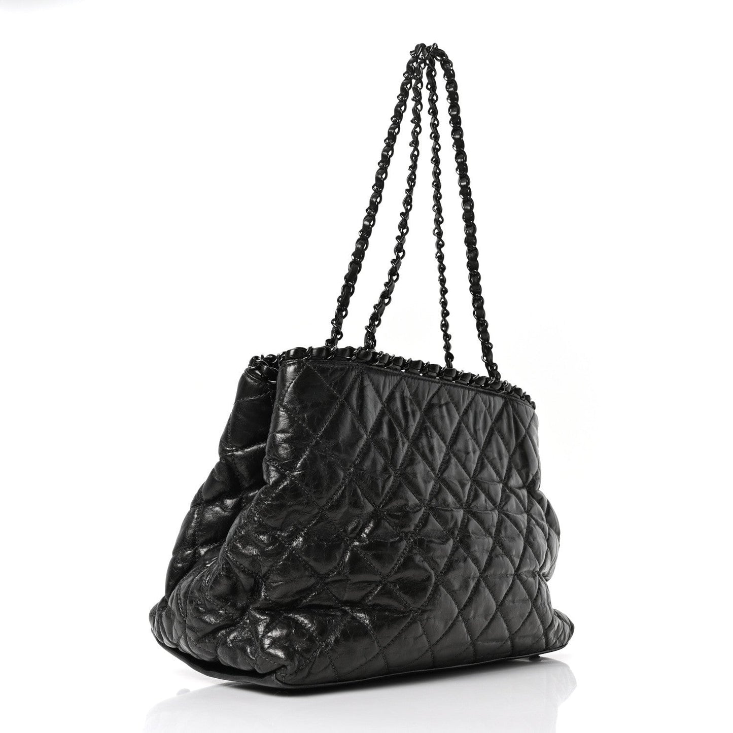 Chanel Metallic Aged Calfskin Quilted Small Chain Me Tote Dark Silver