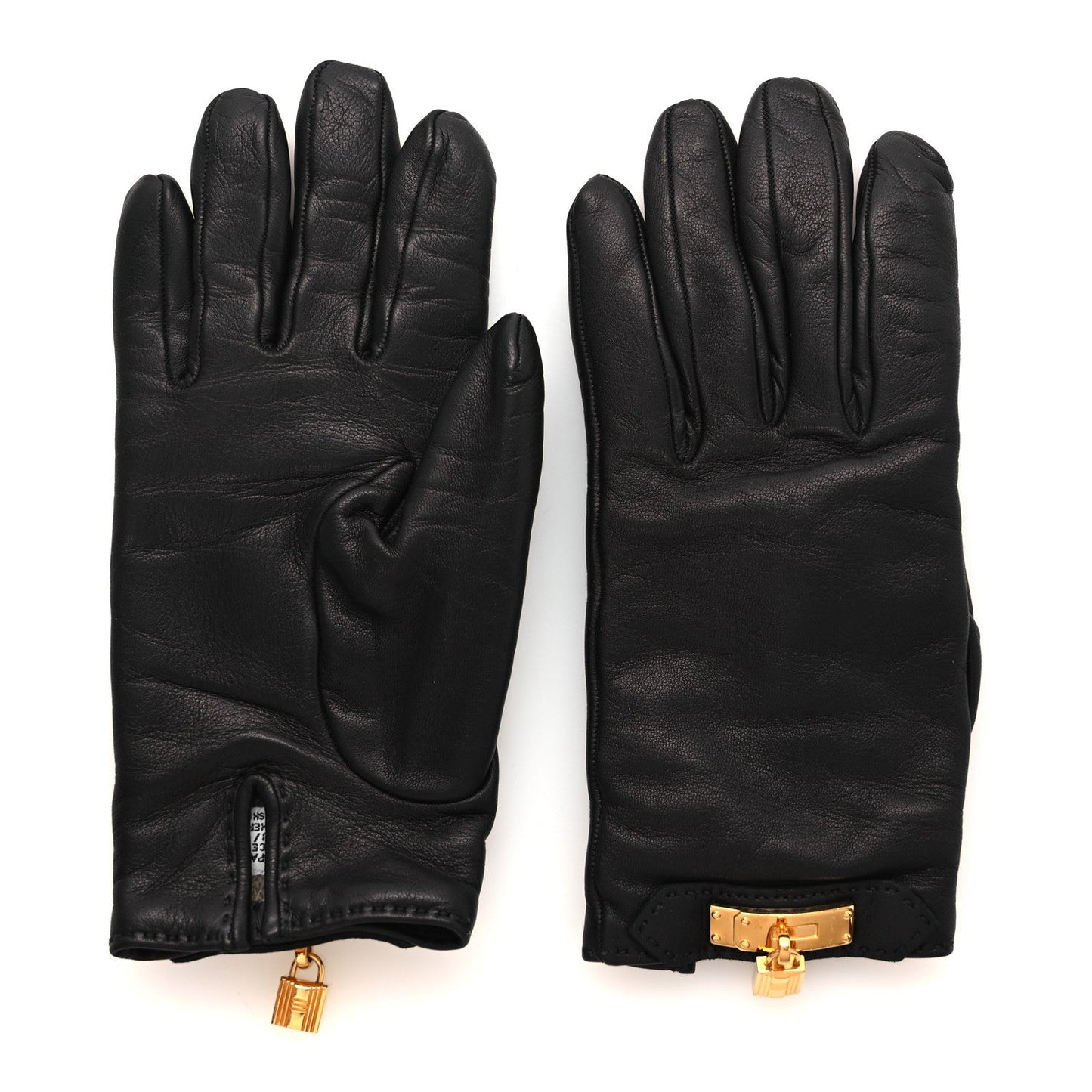 Hermes Lambskin Cashmere Kelly Lock Gloves 6.5 Black