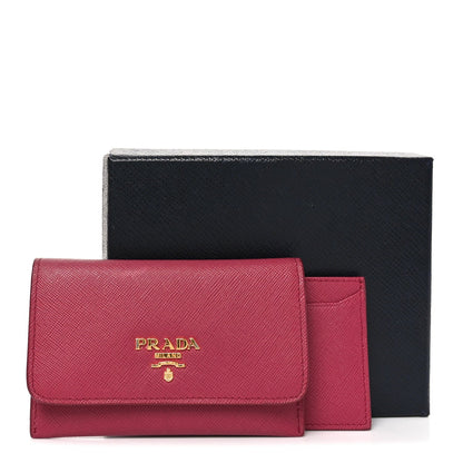 Prada Saffiano Metal Flap Card Holder Ibisco