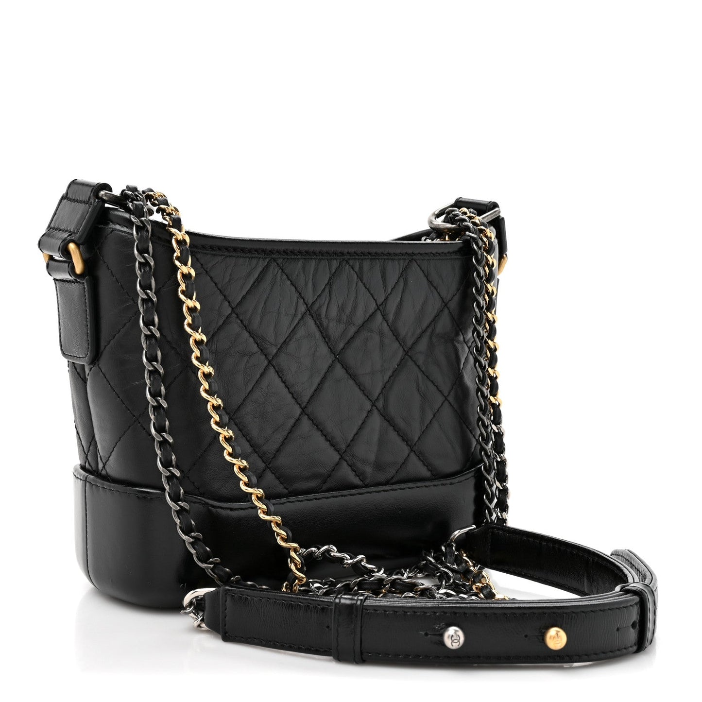 Chanel Aged Calfskin Quilted Small Gabrielle Hobo Black