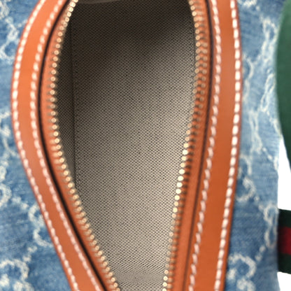 Gucci GG Denim Calfskin Web Mini GG Top Handle Bag Light Blue White