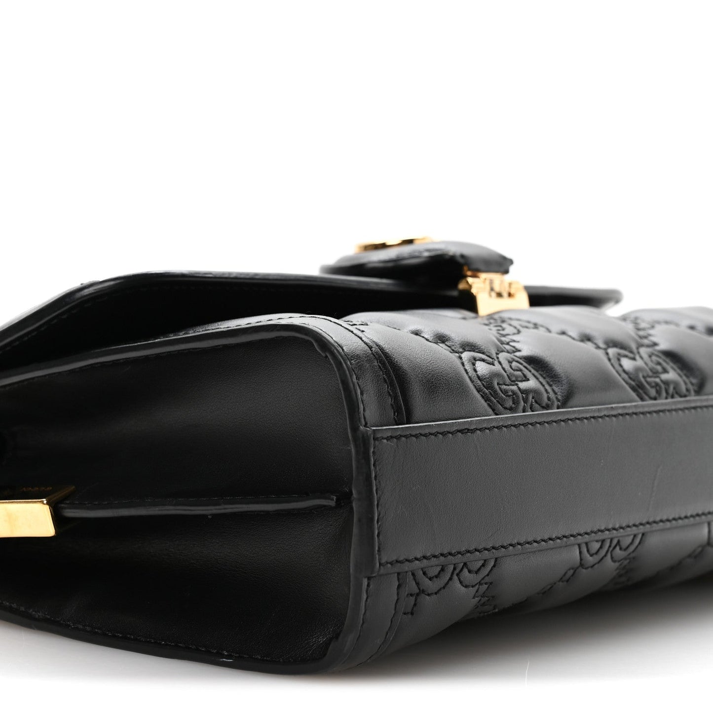 Gucci Calfskin GG Matelasse Small Flap Shoulder Bag Black Natural