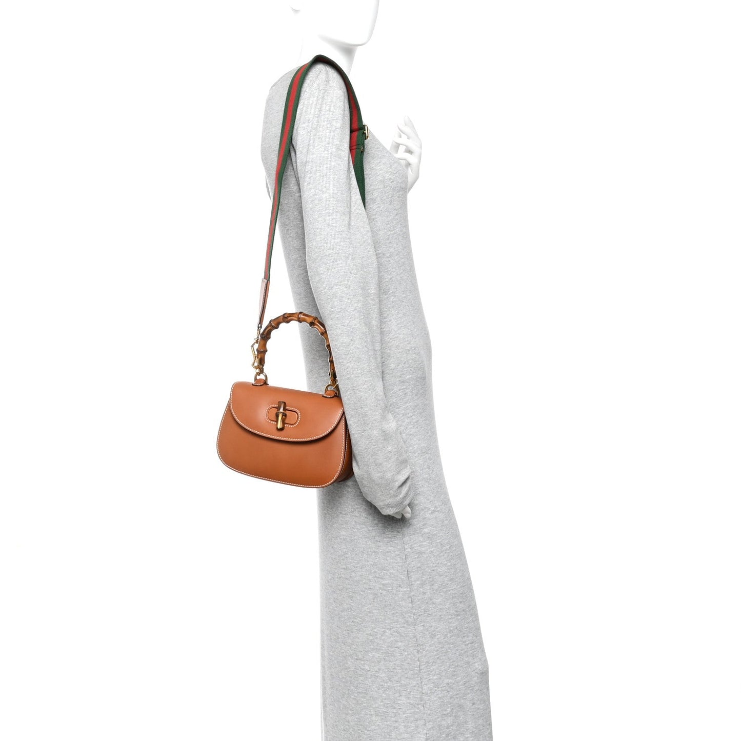 Gucci Boarded Dyana Lux Calfskin Web Small Bamboo 1947 Top Handle Bag Brown