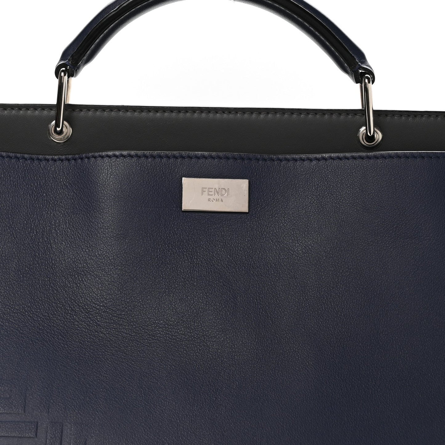 Fendi Calfskin Embossed Large Peekaboo Iconic Fit Satchel Blueberry