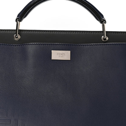 Fendi Calfskin Embossed Large Peekaboo Iconic Fit Satchel Blueberry