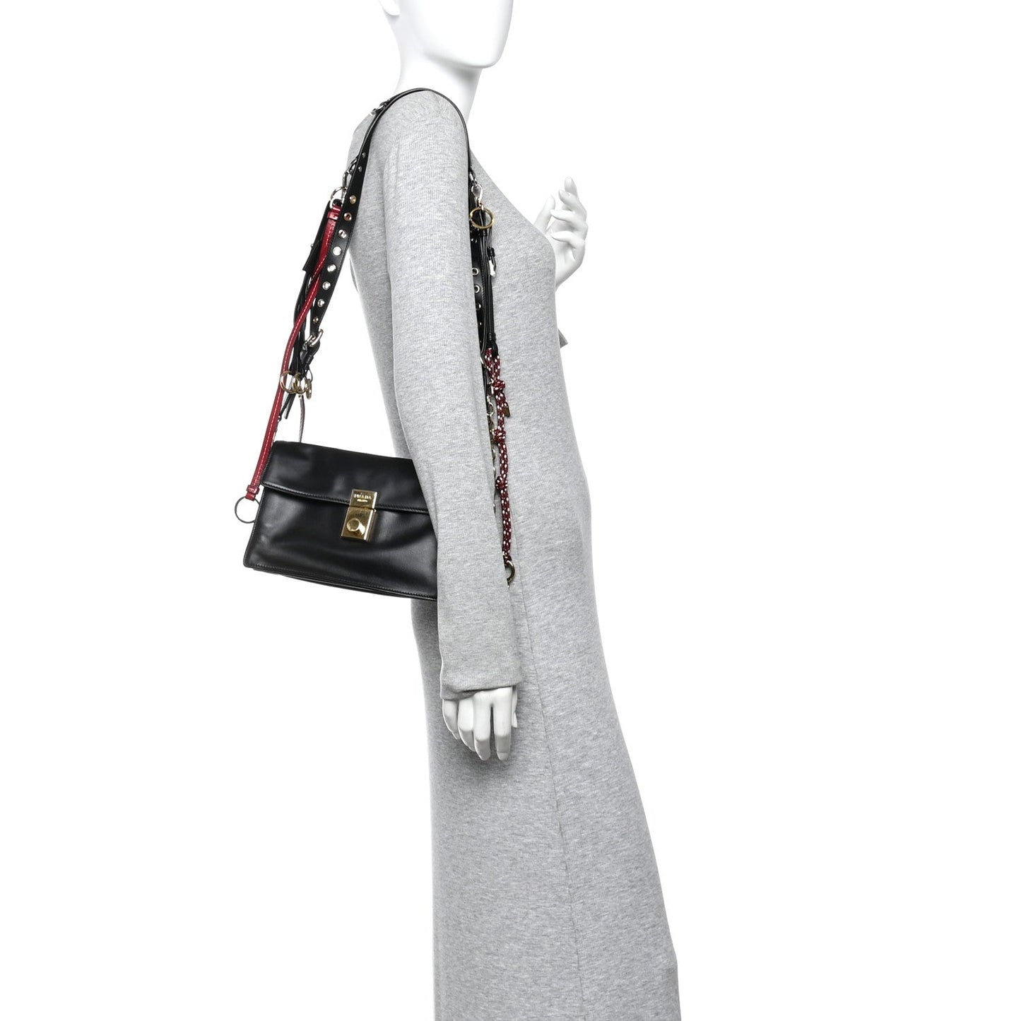 Prada Calfskin Soft Sound Charms Shoulder Bag Black
