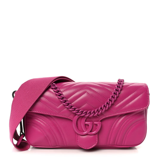 Gucci Calfskin Matelasse Monochrome GG Marmont Crossbody Shoulder Bag Classic Fuxia