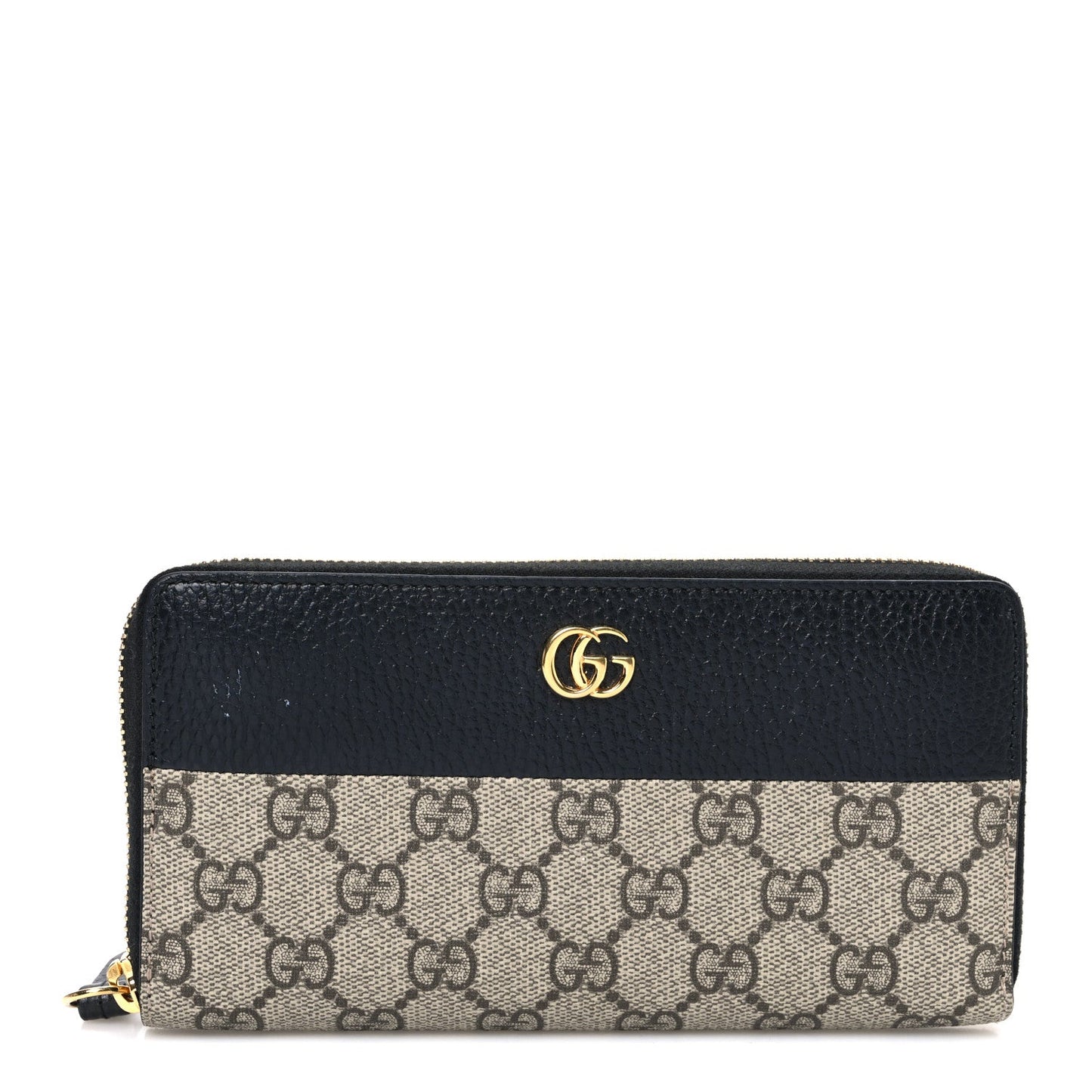 Gucci Dollar Calfskin GG Supreme Monogram GG Marmont Zip Around Wallet Black Beige Ebony