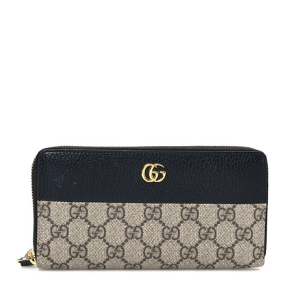 Gucci Dollar Calfskin GG Supreme Monogram GG Marmont Zip Around Wallet Black Beige Ebony
