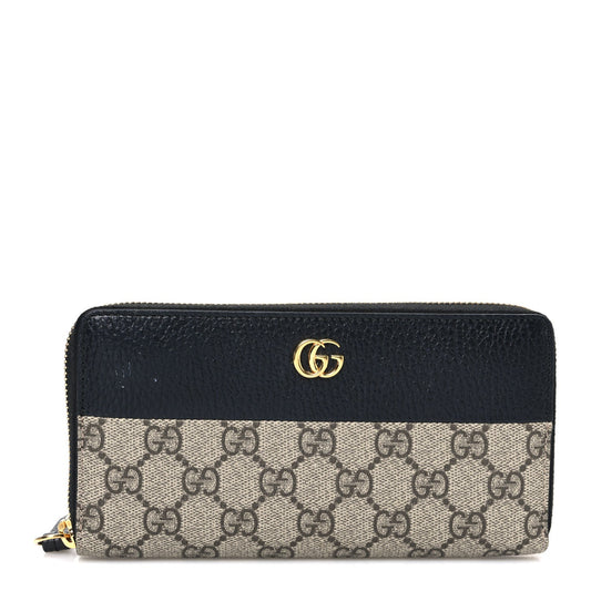 Gucci Dollar Calfskin GG Supreme Monogram GG Marmont Zip Around Wallet Black Beige Ebony