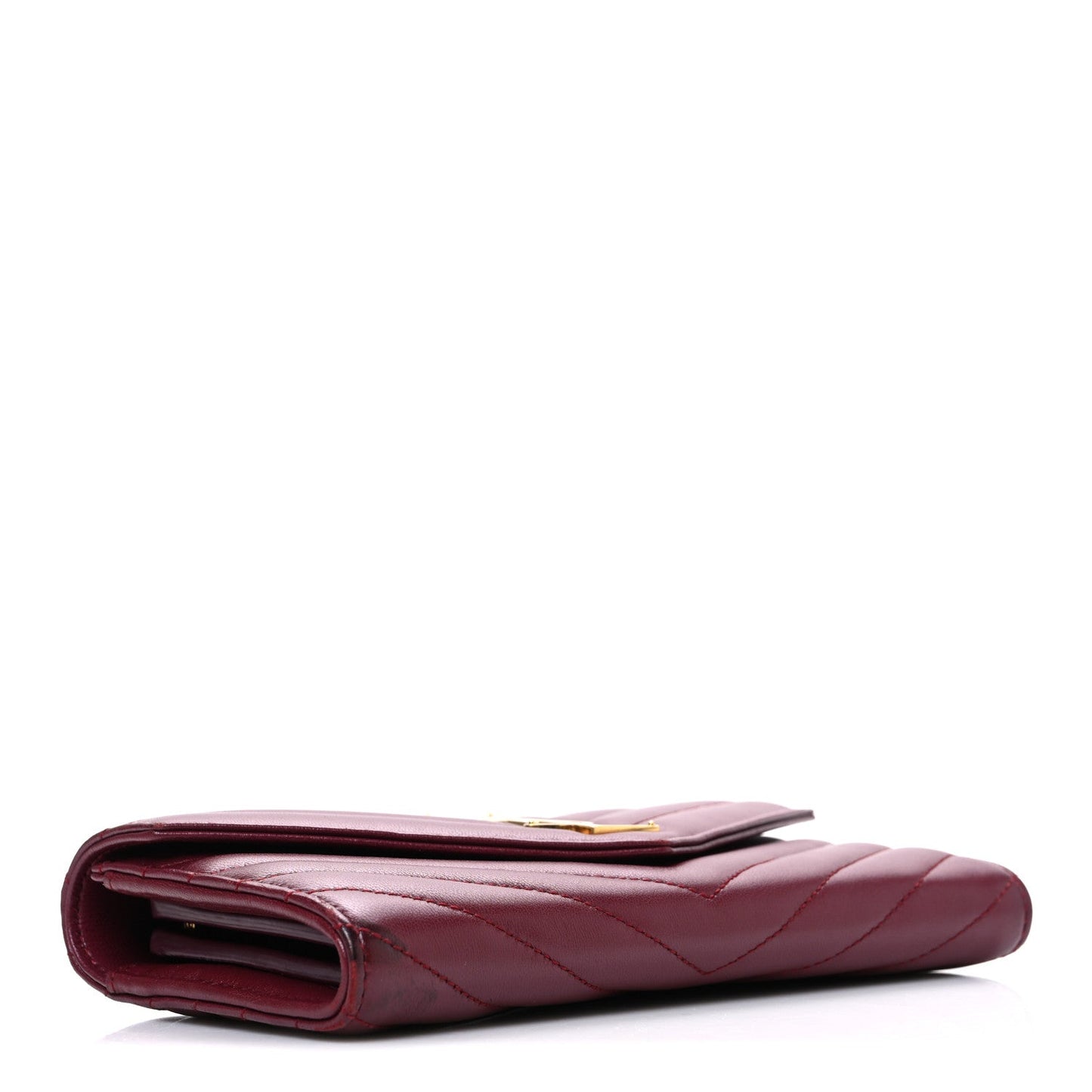 Saint Laurent Calfskin Matelasse Chevron Monogram Flap Wallet Dark Bordeaux