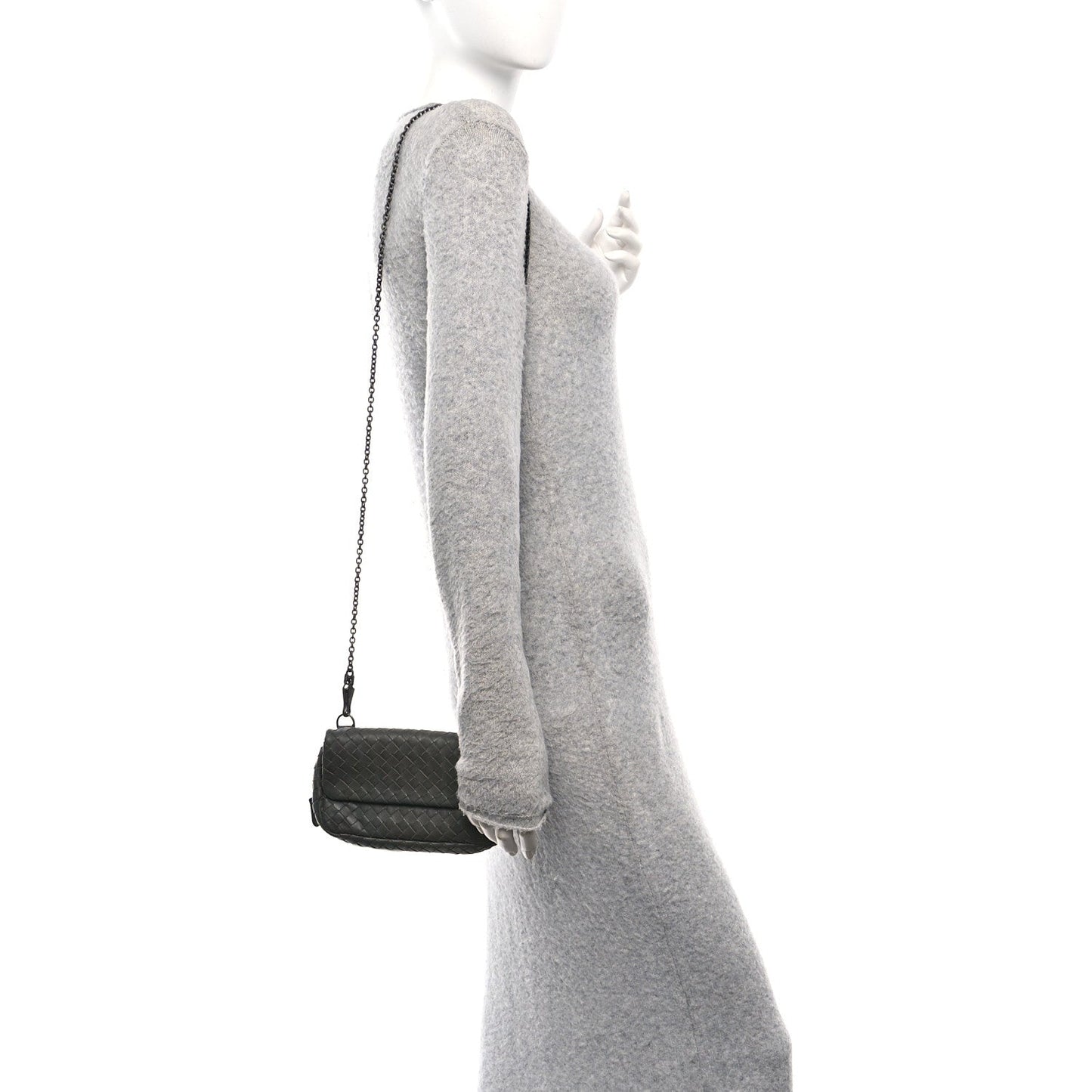 Bottega Veneta Nappa Intrecciato Small Chain Crossbody Light Grey