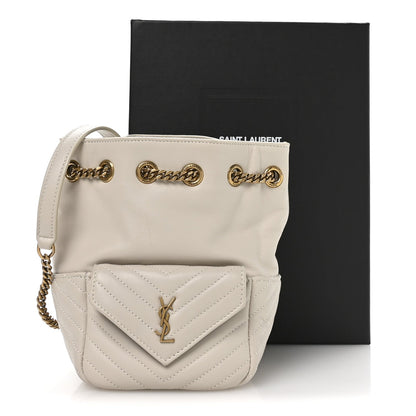 Saint Laurent Lambskin Matelasse Monogram Joe Nano Bucket Bag Crema Soft